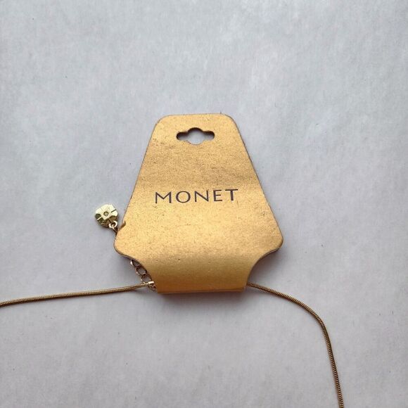 Vintage MONET Twisted Topaz Crystal Rhinestone Gold medalion cord Necklace NWT - Picture 4 of 12